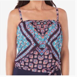 Swim Solutions Pattern Print Side Tie Tankini Top Swim 12 NWT